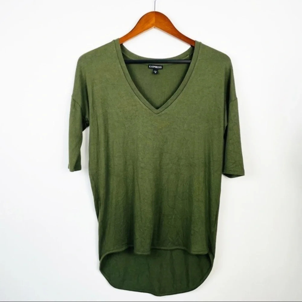 EXPRESS Olive‎ Green 3\4 Sleeve Top XS - Picture 2 of 5